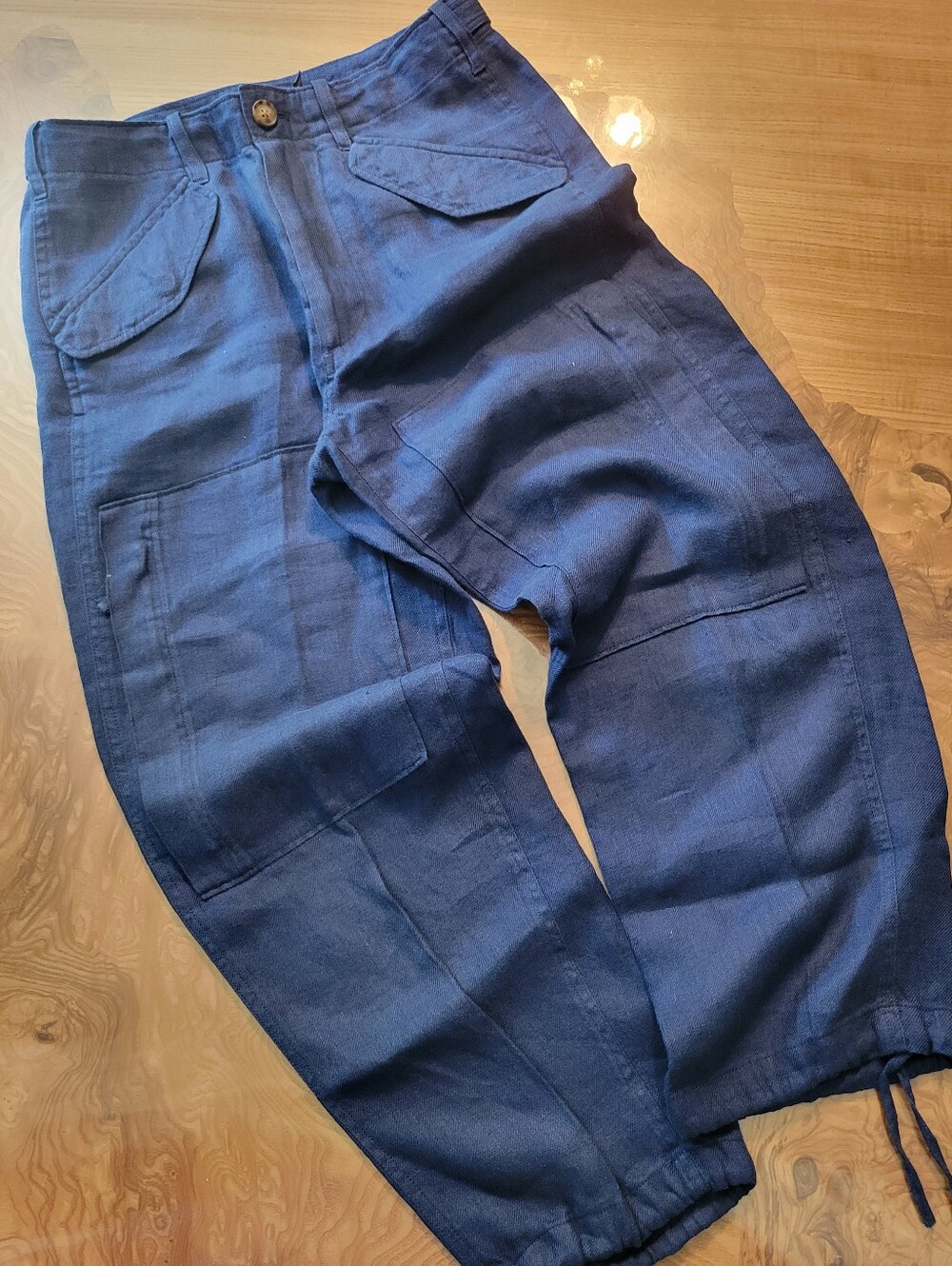 Ralph Lauren 100% Linen Deep Navy Cropped Cargo Pants with Drawstring Cuffs - Picture 1 of 10